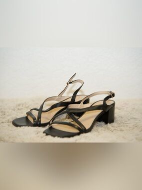 Stuart Weitzman Black Strappy Low Block Heel Sandals